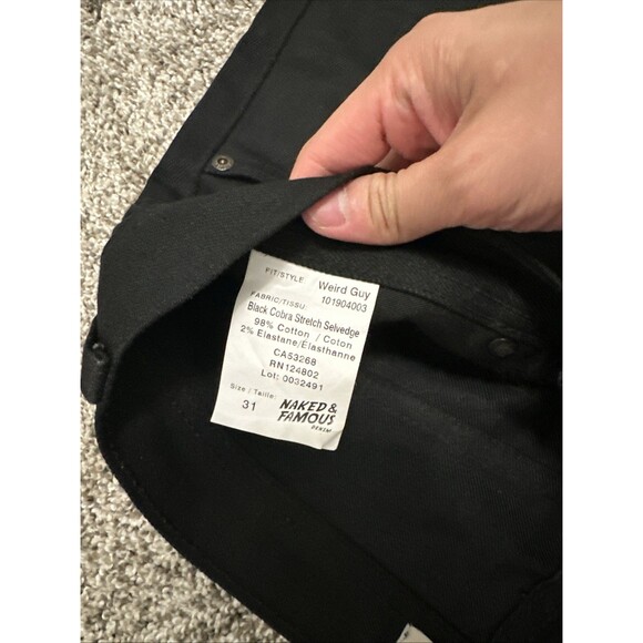 Naked & Famous Weird Guy Jeans Black Cobra Stretch Selvedge Men’s Size 31x30 - Picture 5 of 9